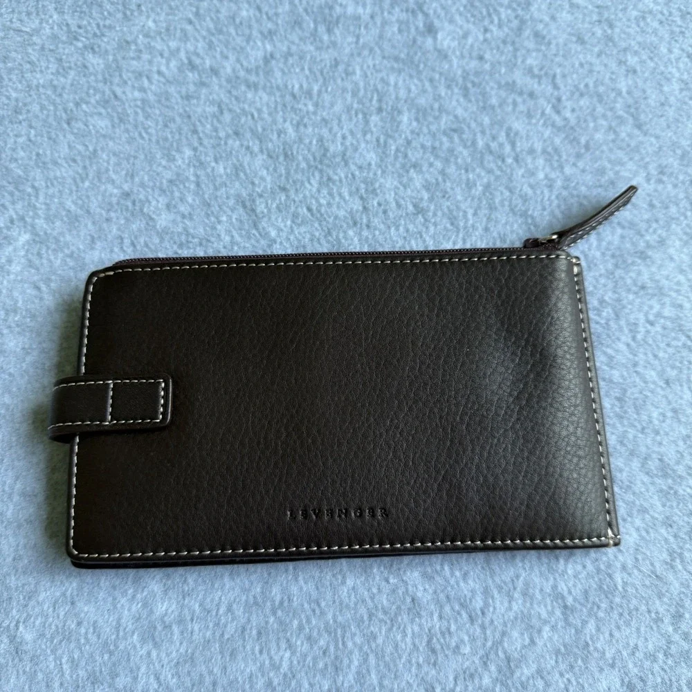 Levenger Black Leather BiFold‎ Wallet Card Holder Travel Organizer Monogram DLJ